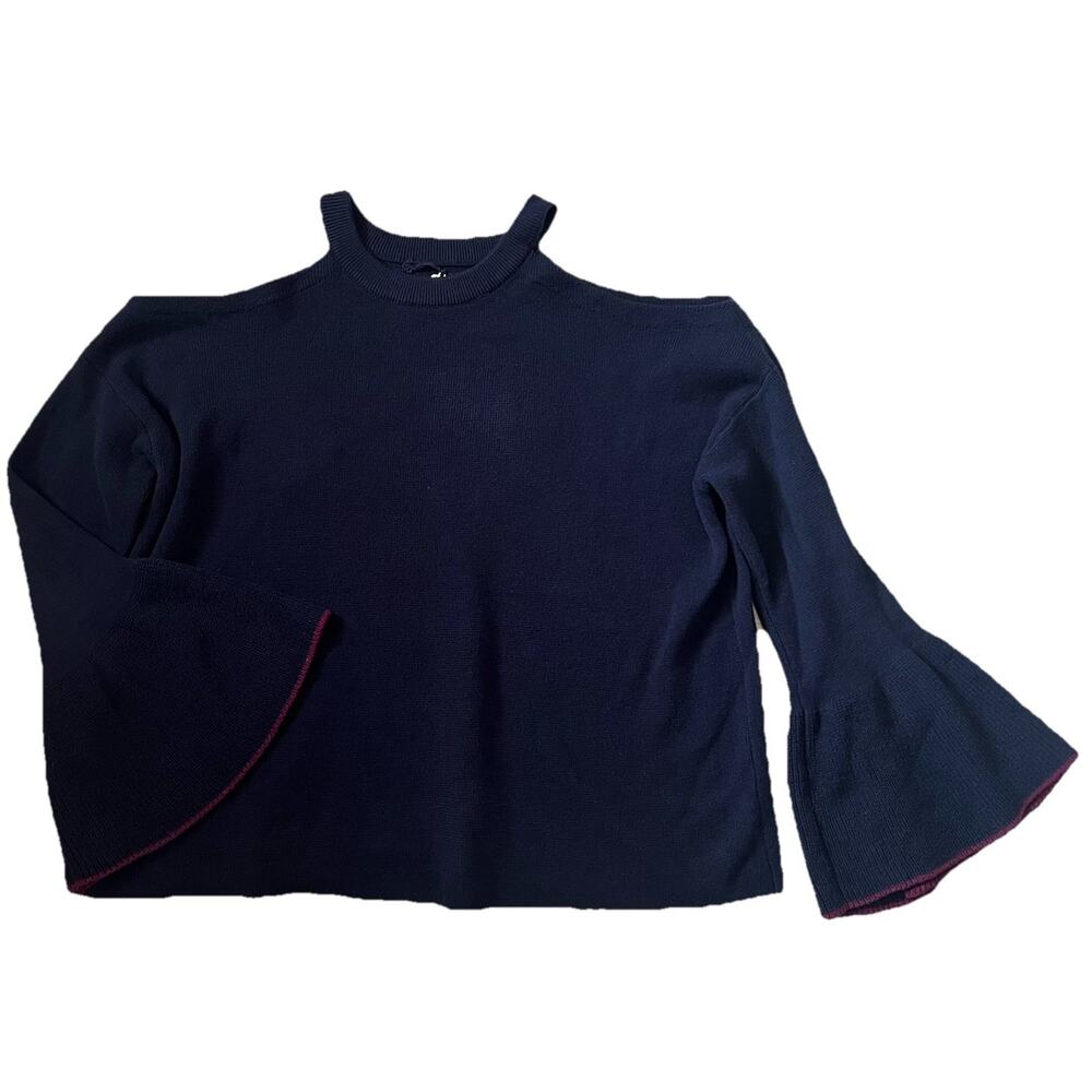 Knitted & Knotted Anthropologie Sweater Womens Cold Shoulder Top Navy Blue Chic